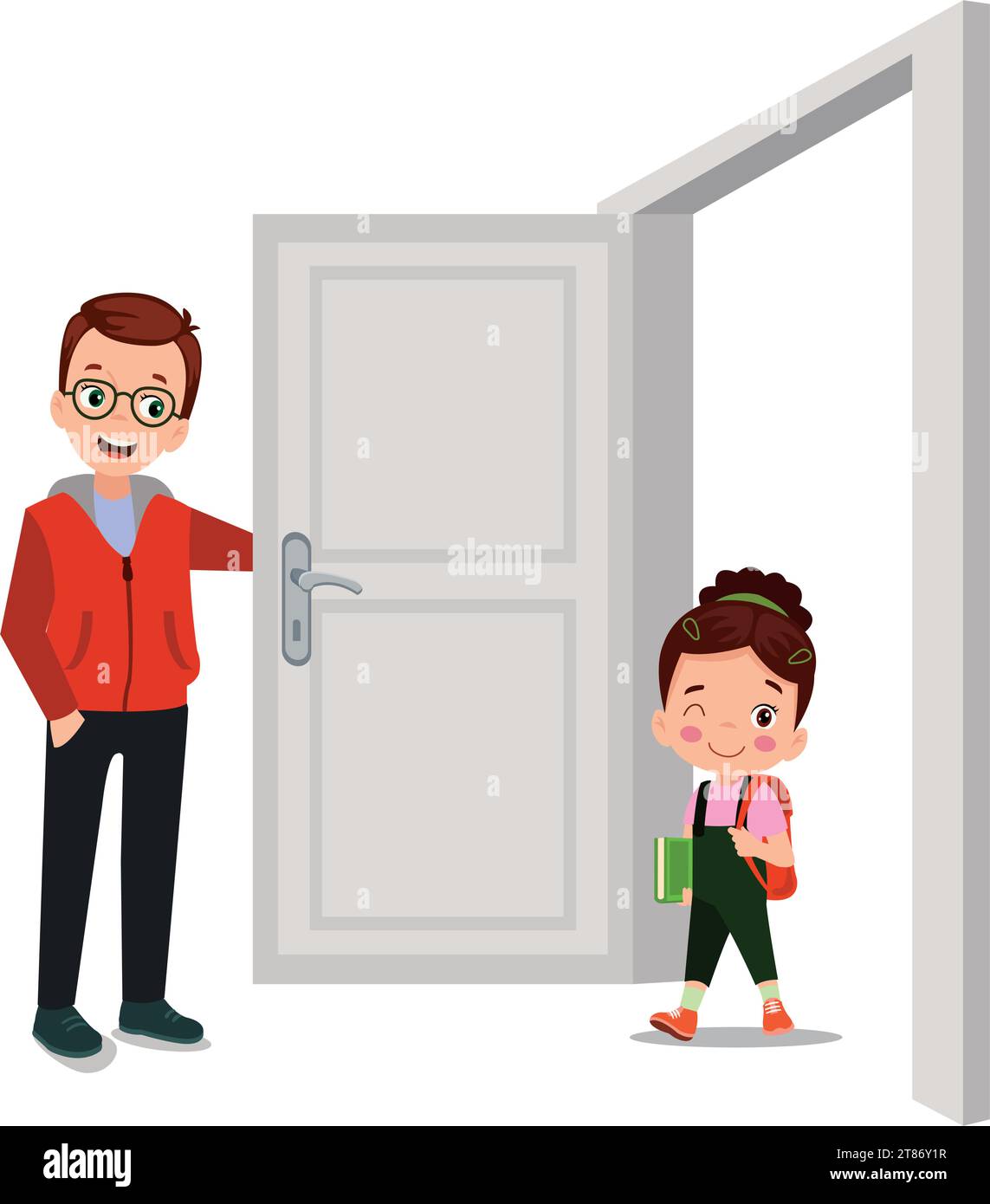 little kid standing and holding door knob Stock Vector Image & Art Alamy