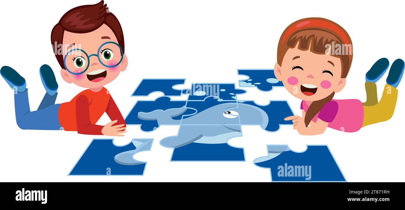 happy cute little kid play jigsaw puzzle Stock Vector Image & Art - Alamy