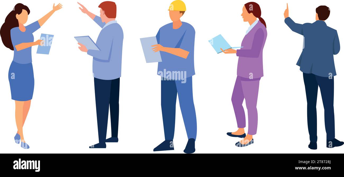 Business multinational team. Vector illustration of diverse cartoon men and women of various races, ages and body type in office outfits. Isolated on Stock Vector