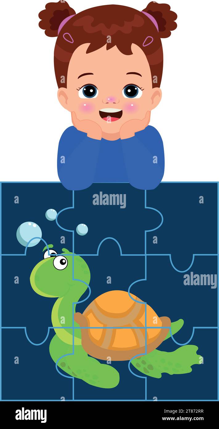 happy cute little kid play jigsaw puzzle Stock Vector Image & Art - Alamy