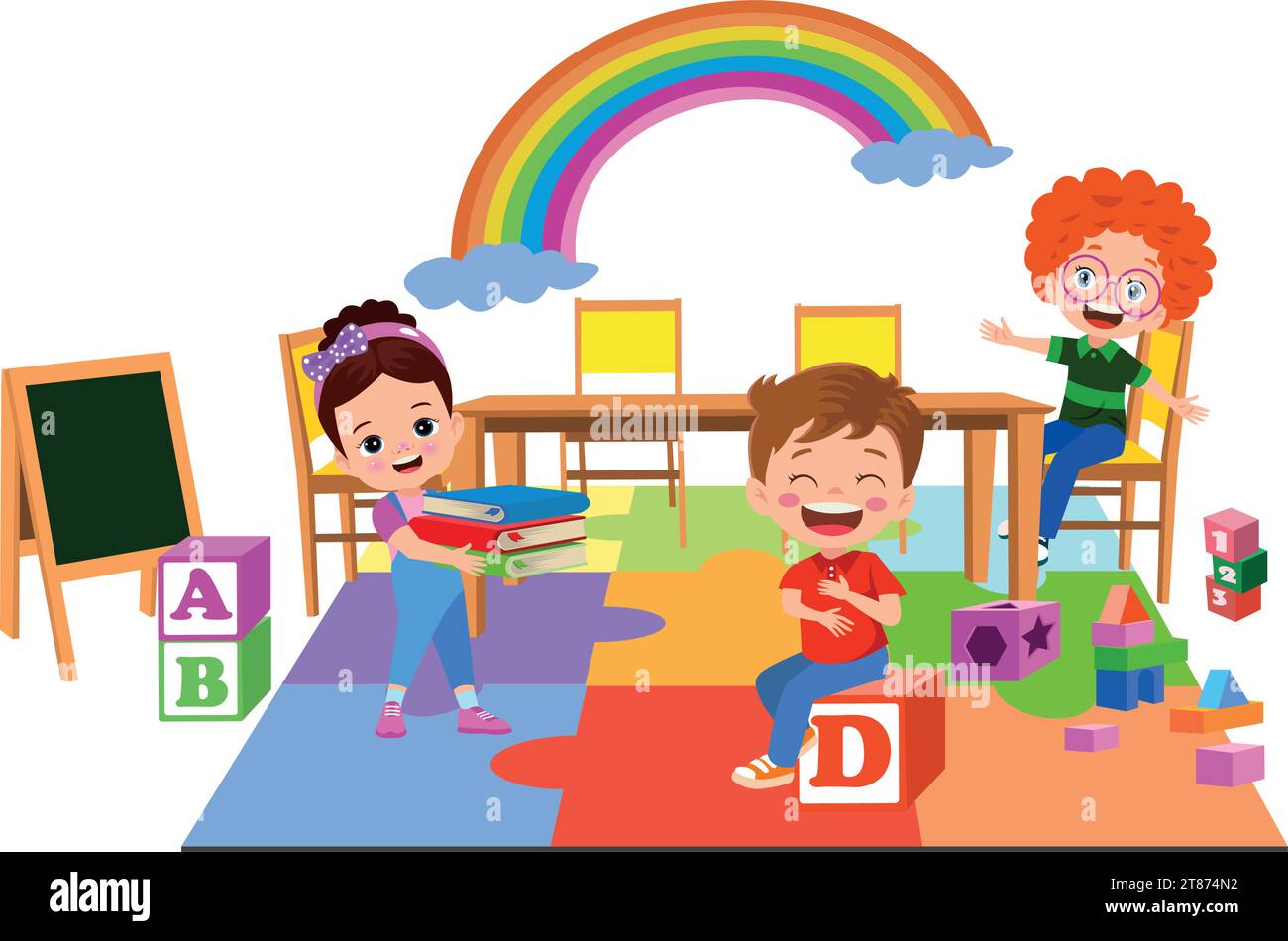 back to school school classroom and cute happy students Stock Vector ...
