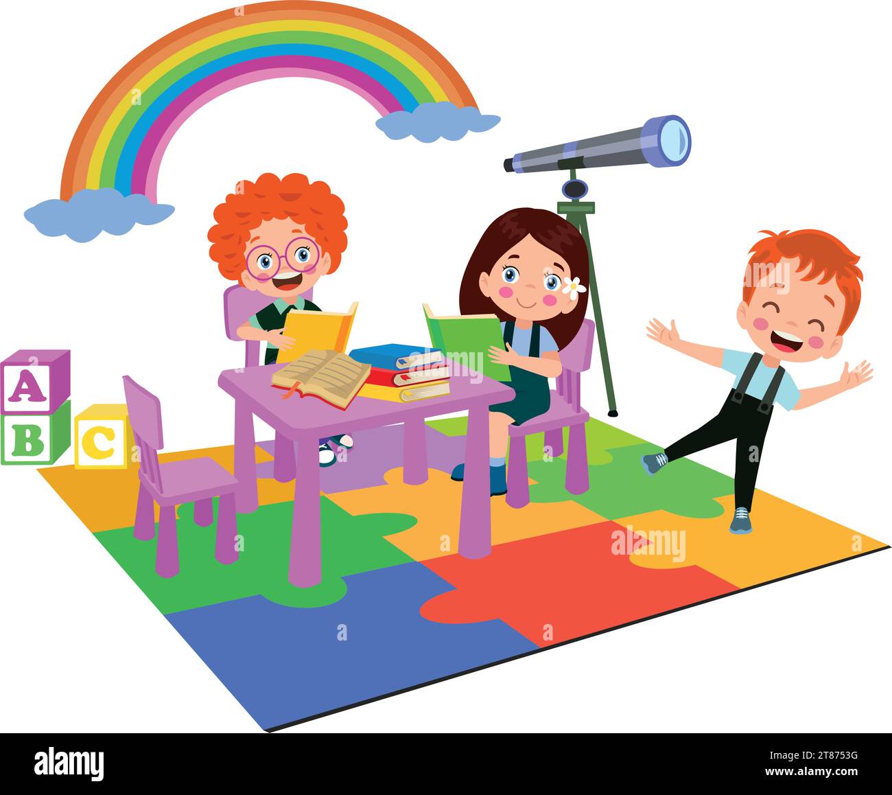back to school school classroom and cute happy students Stock Vector ...