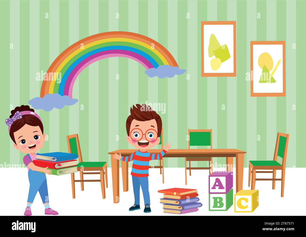 back to school school classroom and cute happy students Stock Vector ...