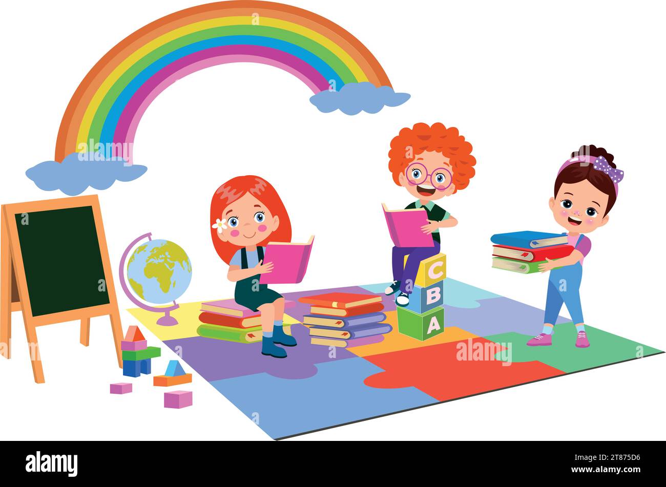 back to school school classroom and cute happy students Stock Vector ...