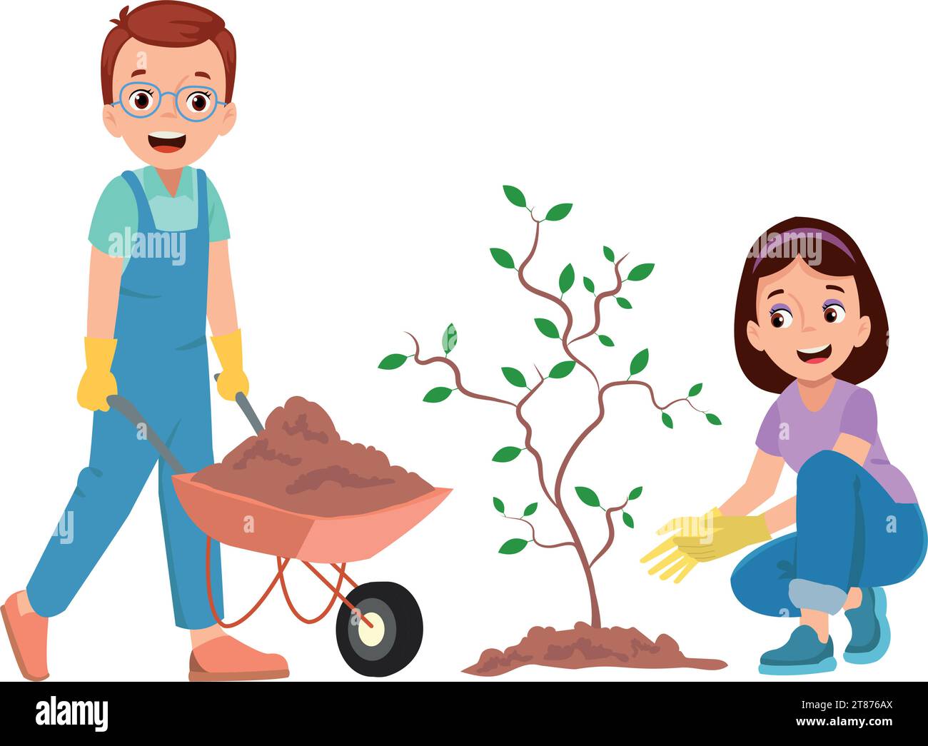 planting saplings husband and wife couple Stock Vector