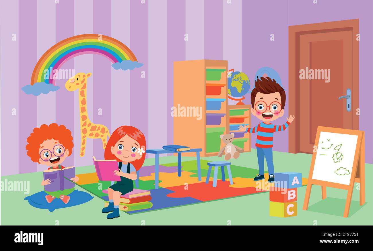 back to school school classroom and cute happy students Stock Vector ...