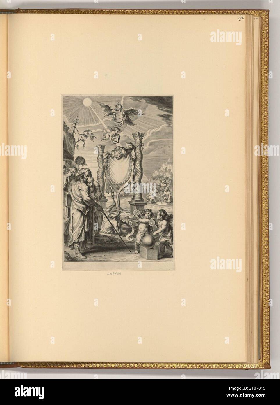 Cornelis Galle der Jüngere II (Engraver) Titleblatt, ProblemA Austriacum Plus Ultra Quadratura Circuli, allegorical representation (book illustration). Copper engraving print 1647 , 1647 Stock Photo