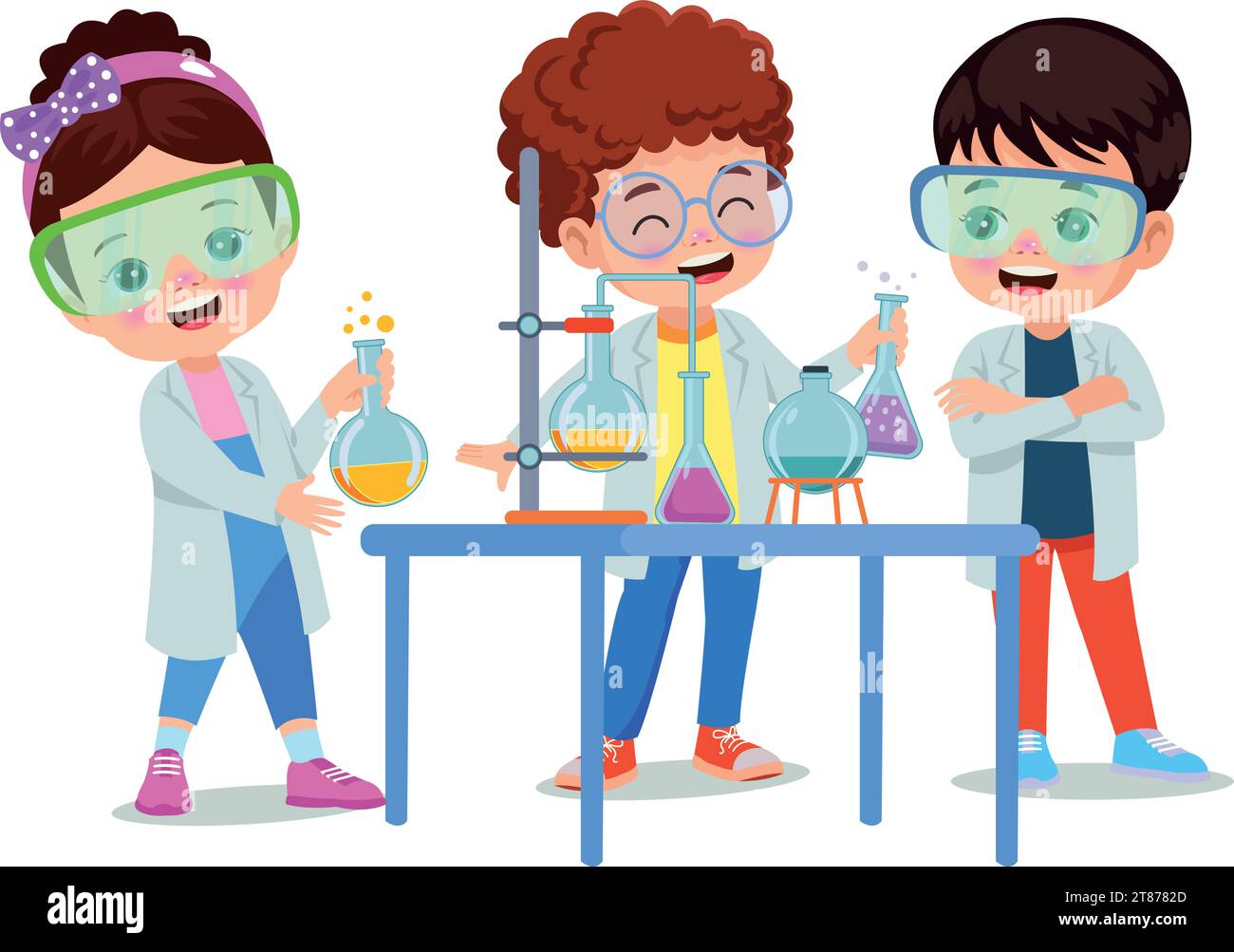 little scientist doing experiments and research Stock Vector
