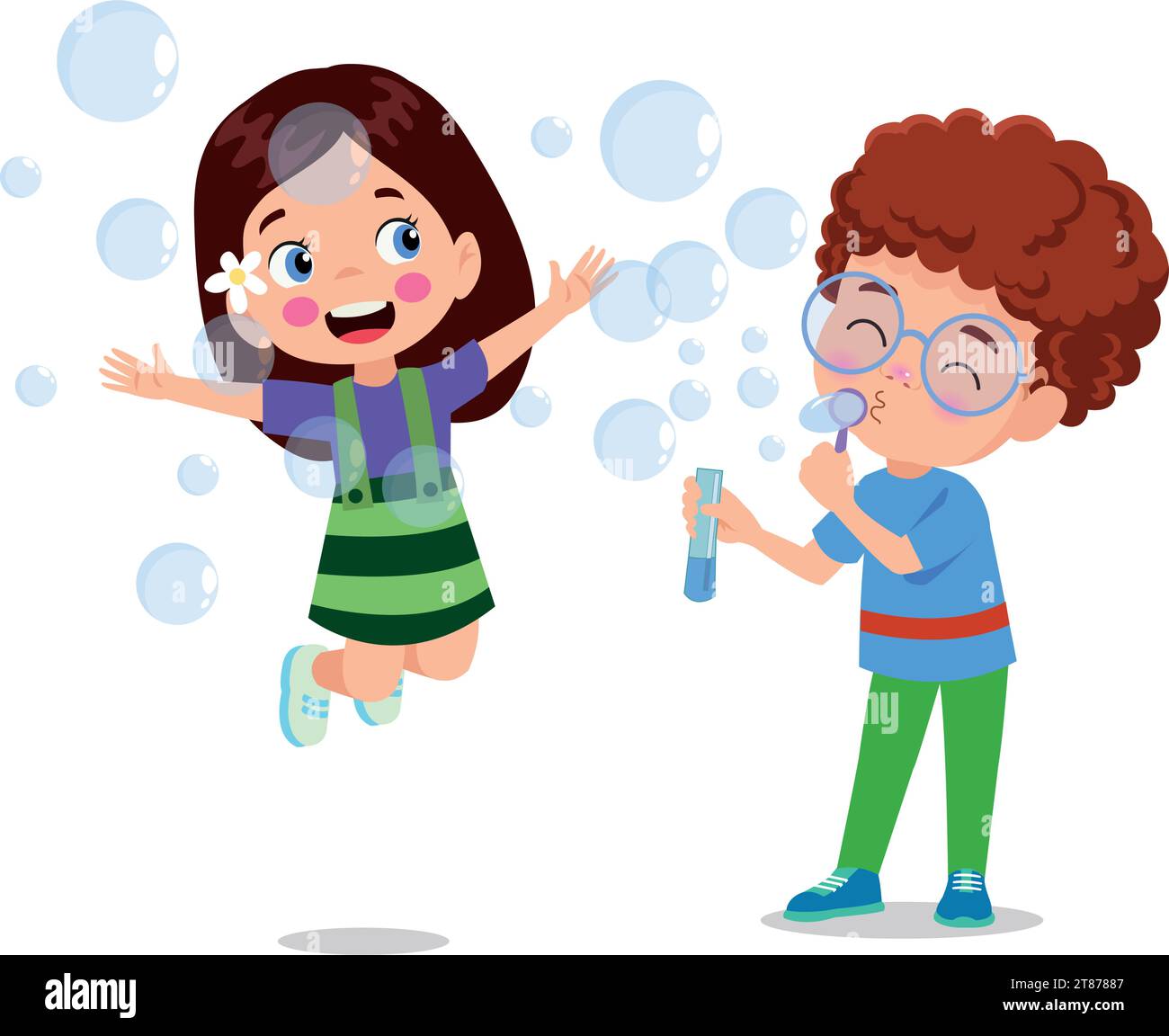 cute Children playing with bubbles Stock Vector