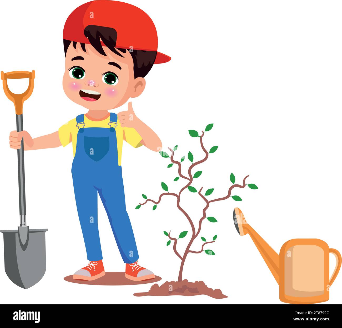 child and mother planting a sapling Stock Vector