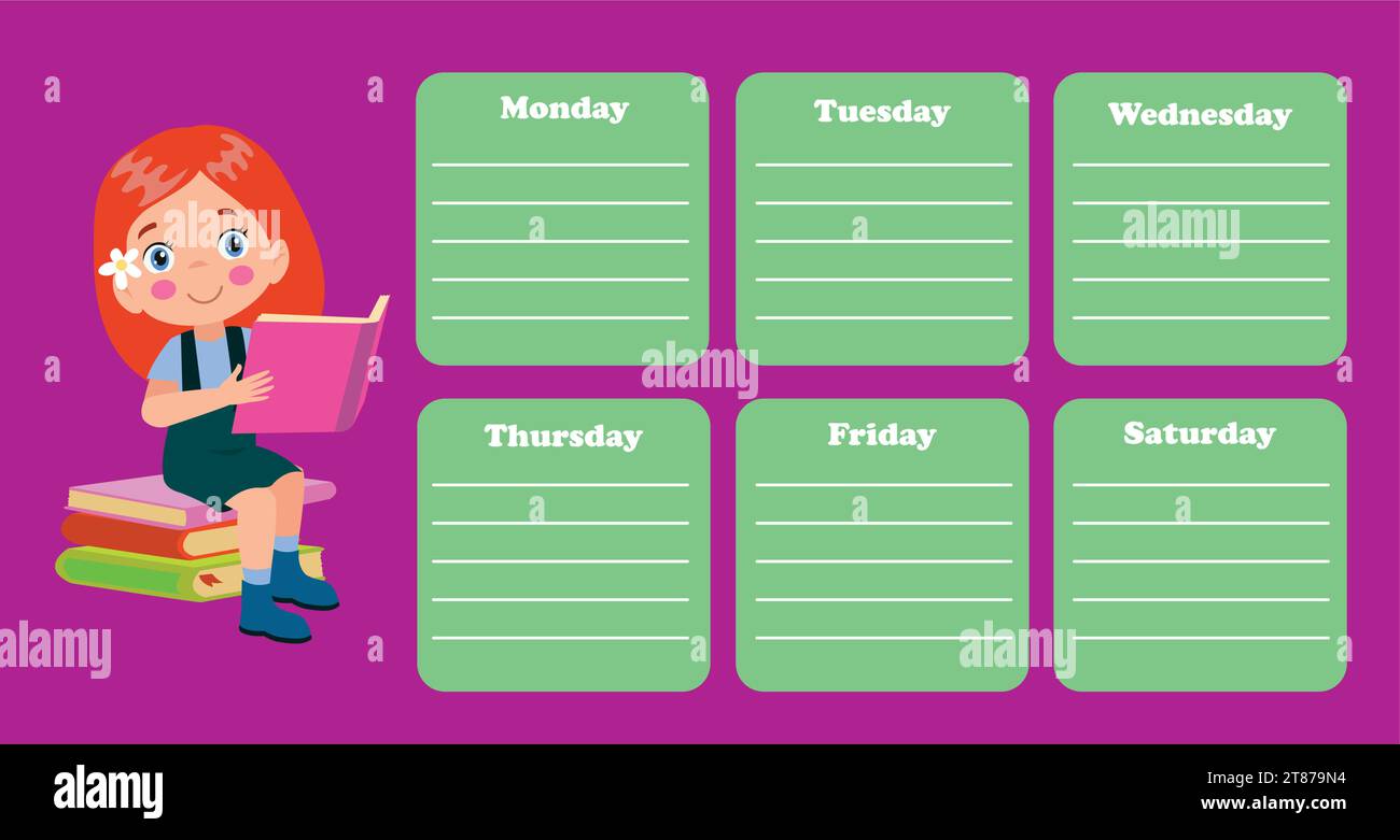 Back to school timetable. Hand drawn. Classroom timetable. Plan note education. Planner, table class. Child, academic template. Organizer paper weekly Stock Vector
