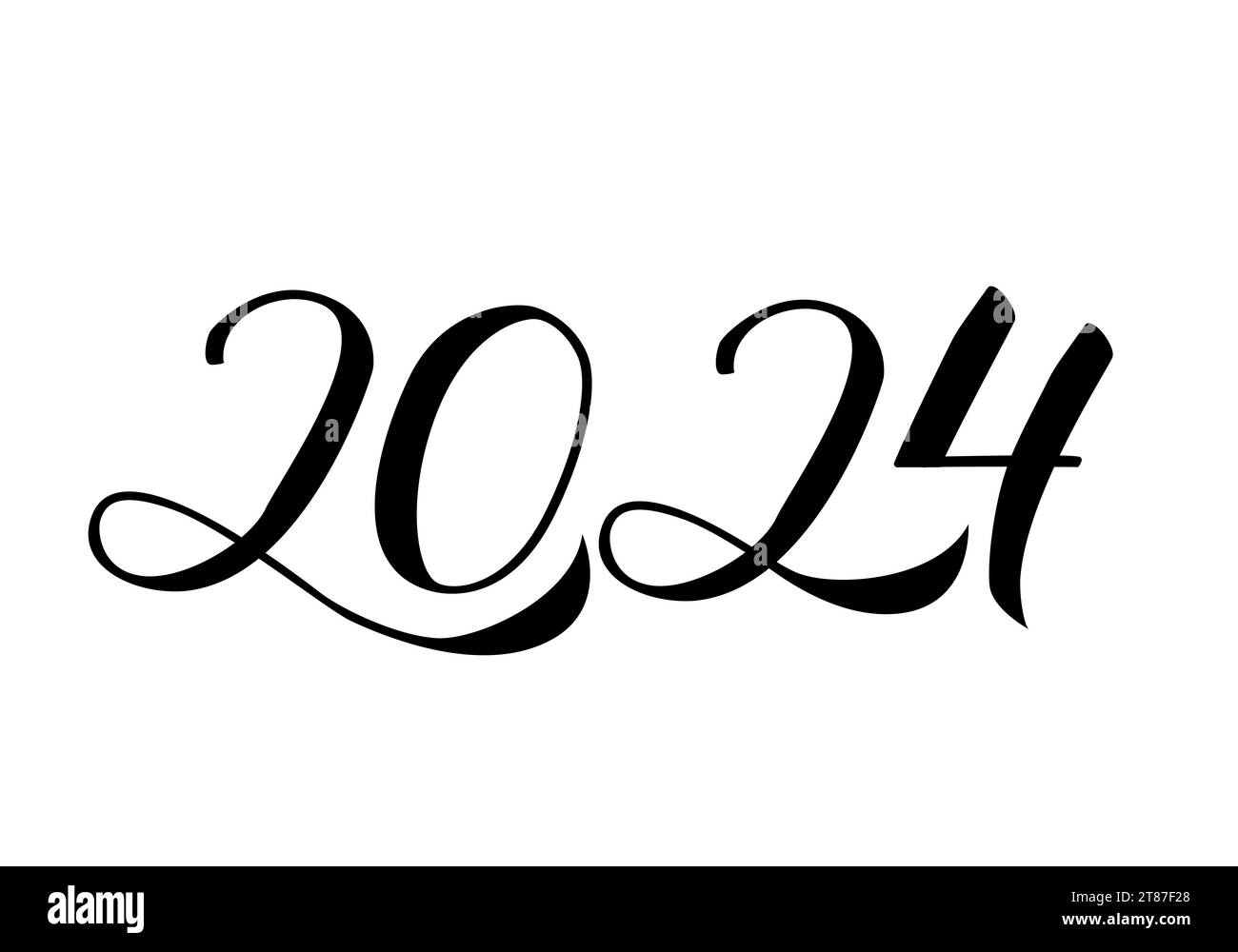 2024 Hand written numbers with brush. Calligraphy lettering for New