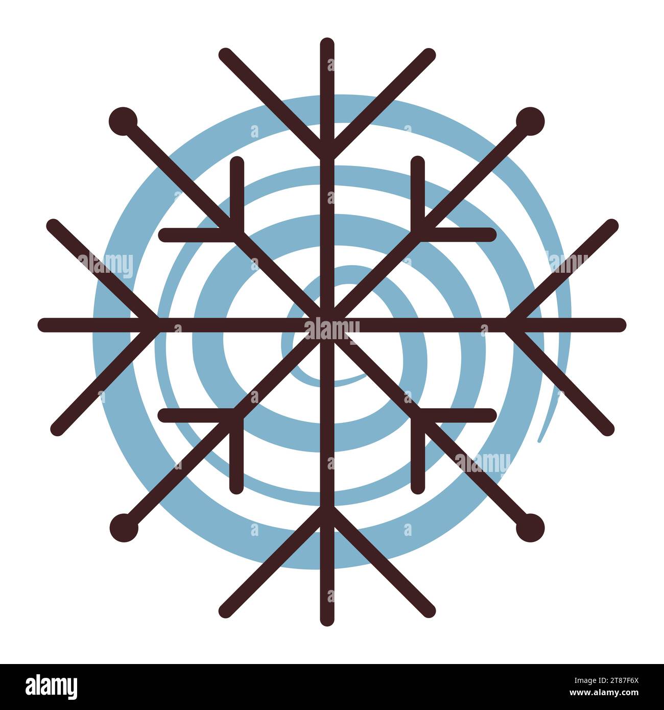 Groovy snowflake, winter season icon in brown and blue colors Stock Vector
