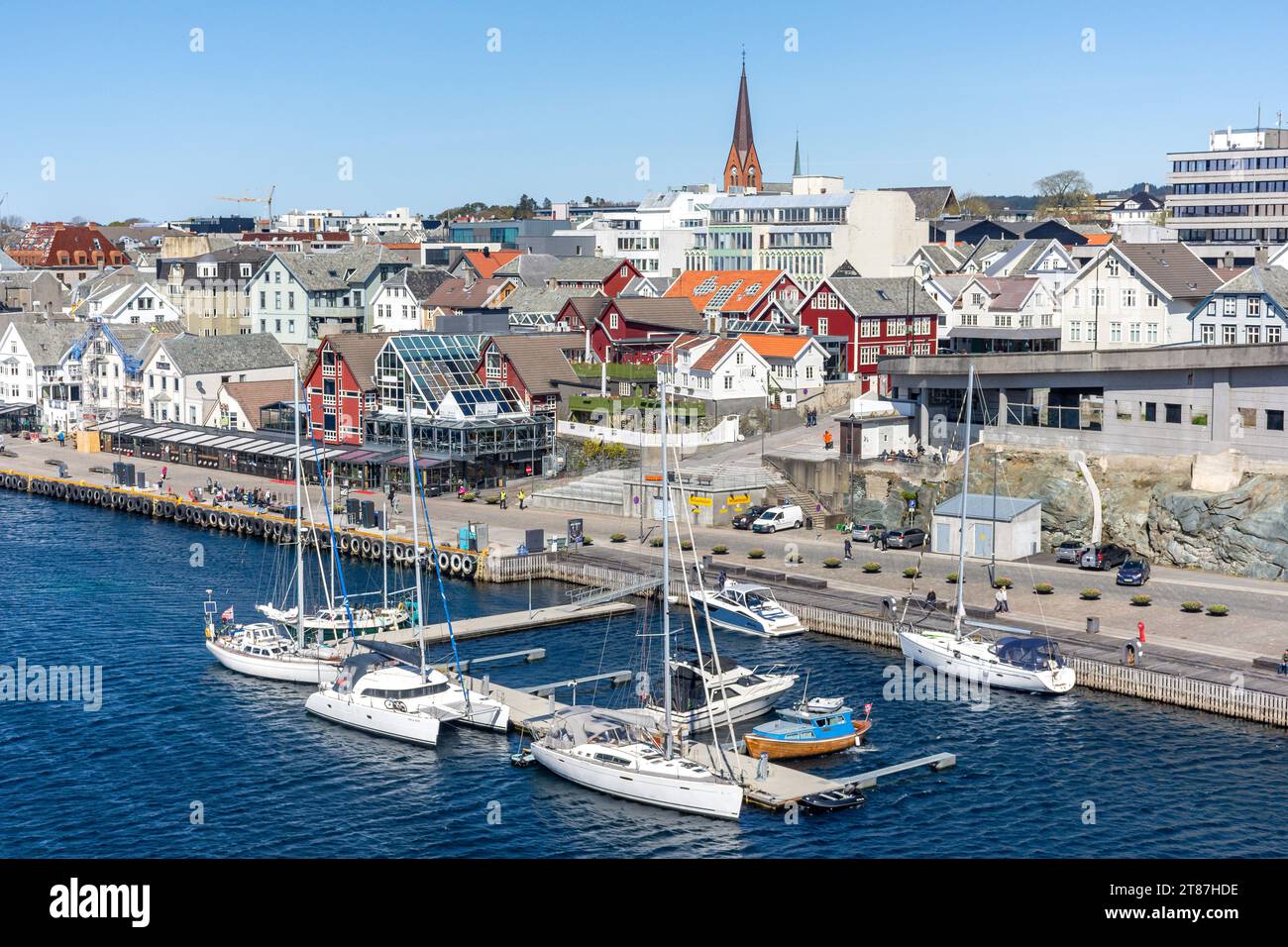 Smedasundet Waterfront and Town Centre from Risøy Broen Bridge, Haugesund, Rogaland County, Norway Stock Photo