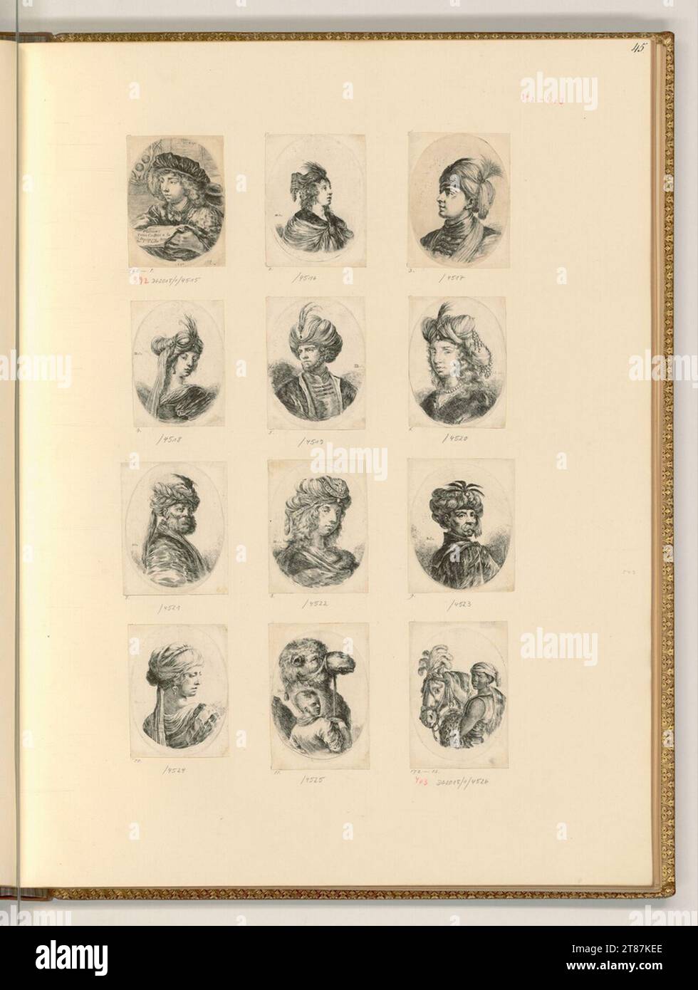 Stefano della Bella (Ausführende r Künstler in) Title leaf, plusieurs testes coiffees a la Persienne, head studies of Persian women and men. etching 1649-1650 , 1649/1650 Stock Photo