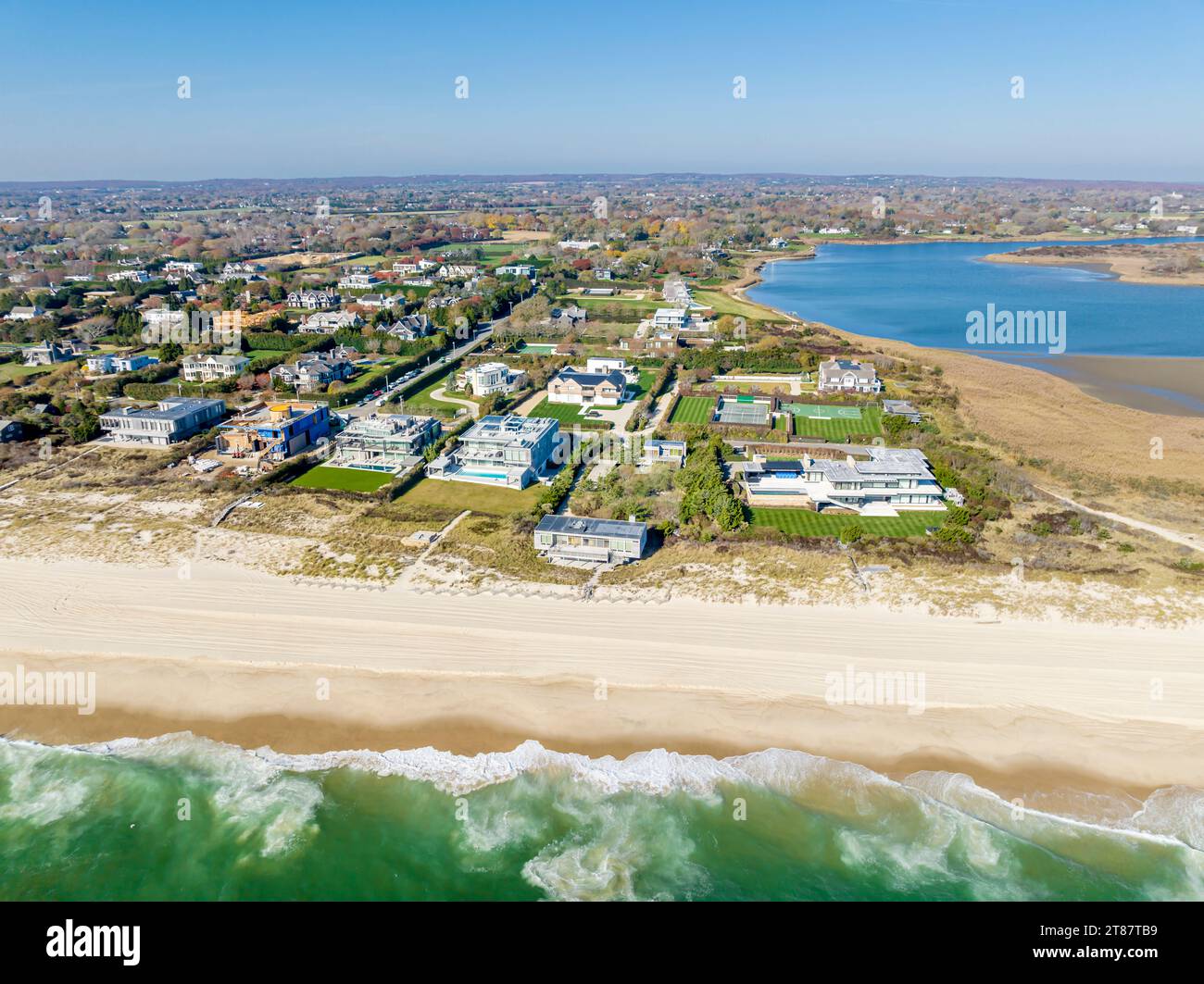 aerial view of water front homes is Sagaponack, ny Stock Photo Alamy
