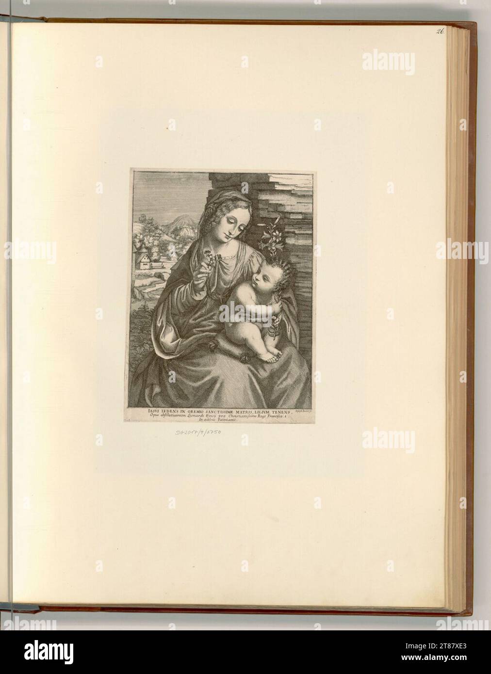 unbestimmt (Engraver) Madonna with child and lily. Copper engraving print 17. Century , 17th century Stock Photo