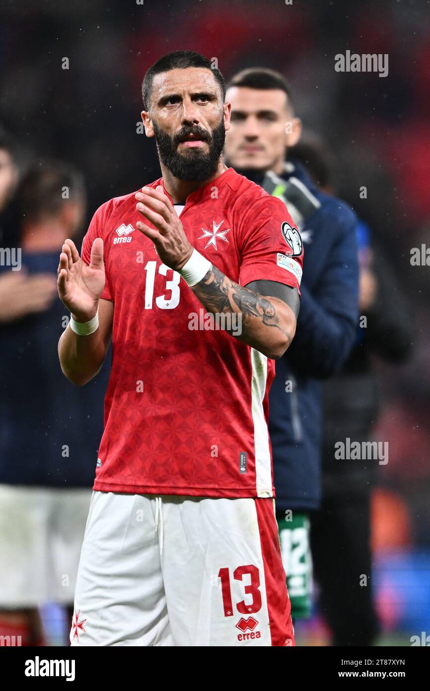 LONDON, ENGLAND November 17 Enrico Pepe of Malta applauds the fans