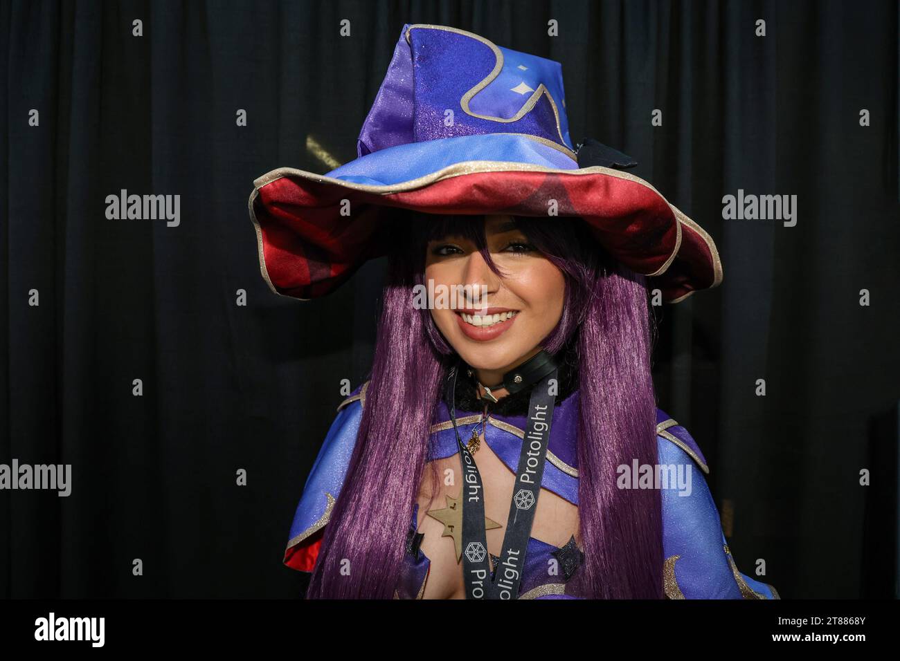 Cosplayer Adrian from Chicago is dressed as Hyouge Mono for the 2023 Anime NYC at the Jacob Javits Center on October 18, 2023 in New York City. (Photo: Gordon Donovan) Stock Photo