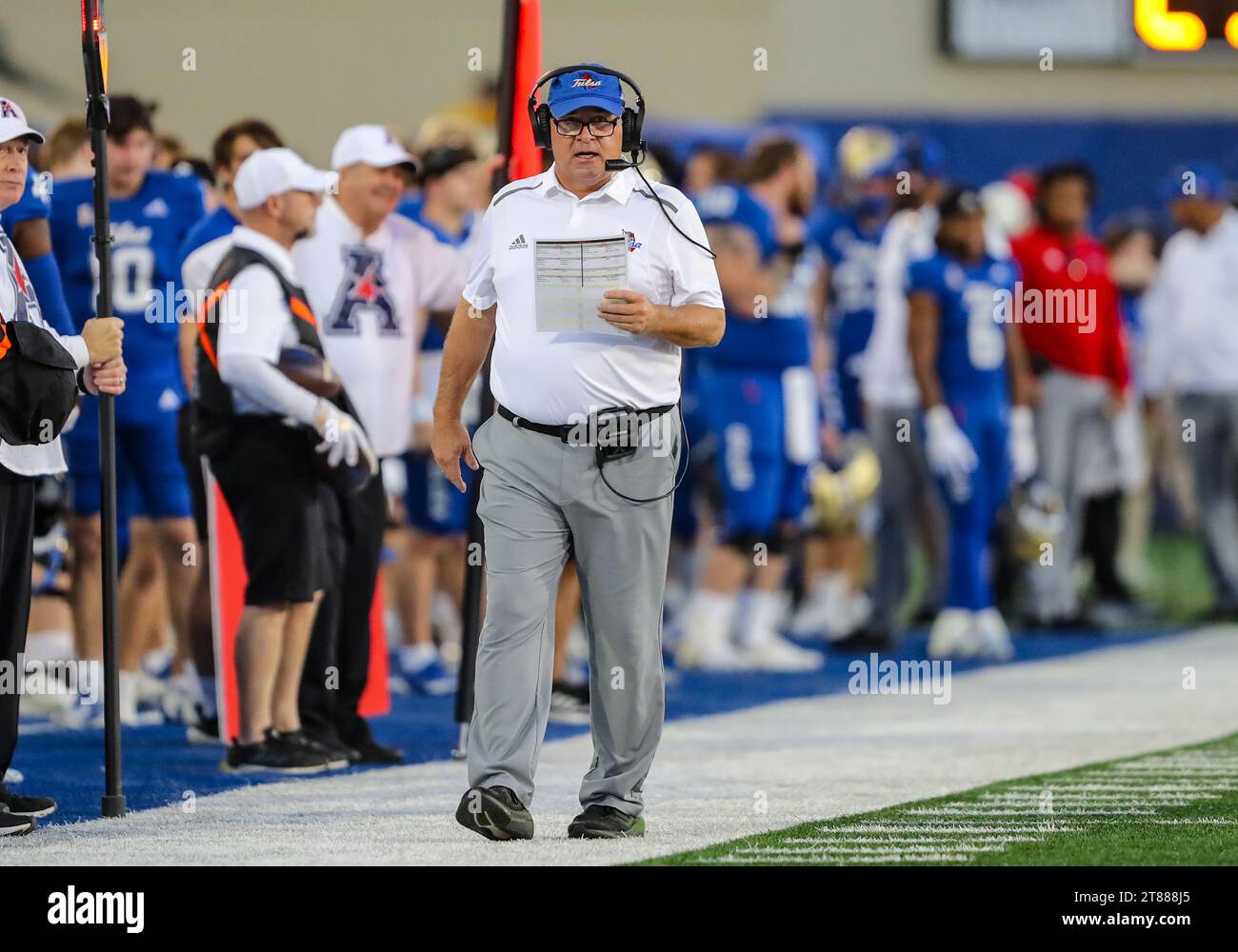 November 18, 2023:.Tulsa Golden Hurricane head coach Kevin Wilson looks ...
