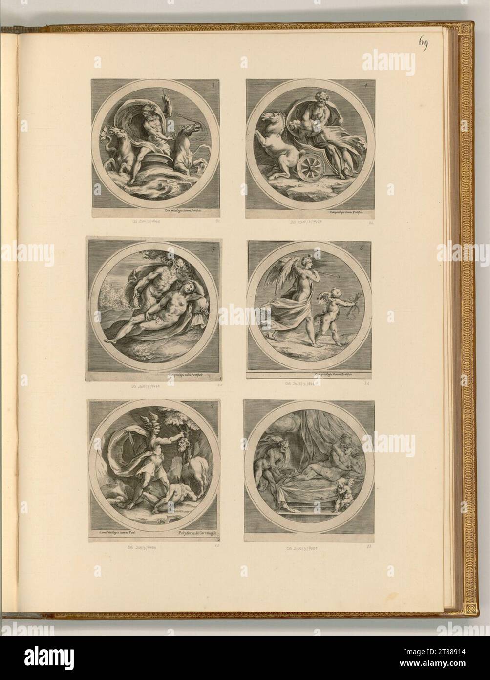 Cherubino Alberti (Engraver) Mythological representations in medallions. Copper engraving print 1570-1615 , 1570/1615 Stock Photo