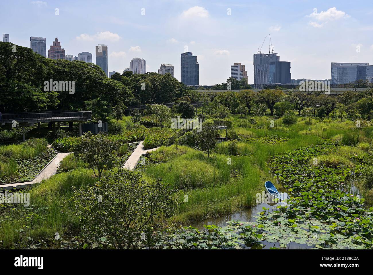 Opened in 2022, the Forest Park is a major expansion to Bangkok's Benjakitti Park, taking over land formerly occupied by the Tobacco Authority of Thai Stock Photo