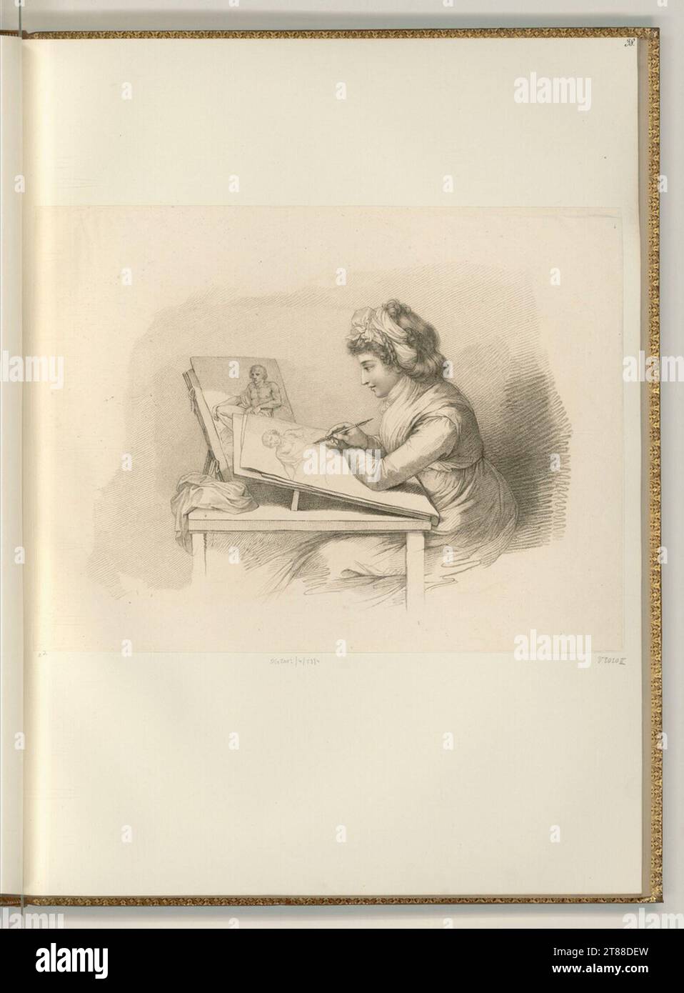Francesco Bartolozzi (Engraver) Angelika Kauffmann when drawing. Dotier manner, etching 1799 , 1799 Stock Photo