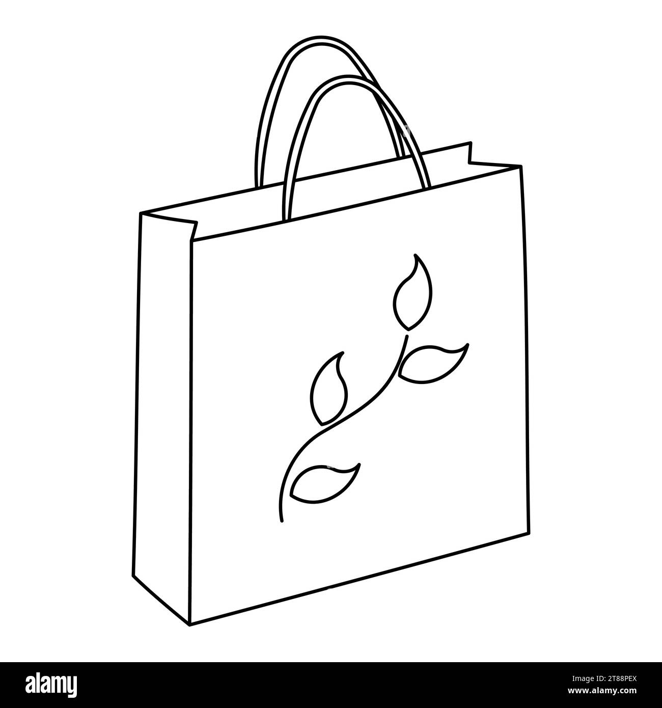 paper bag zero waste eco no plastic branch leaves line doodle coloring