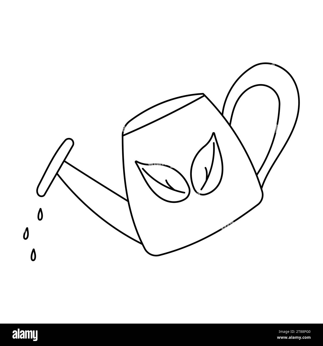 watering can water garden leaves eco line doodle coloring icon element