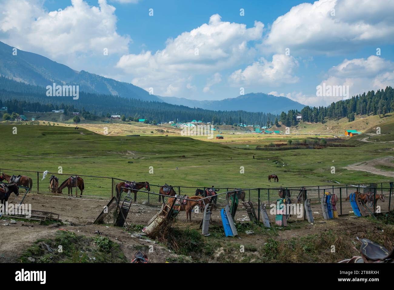panoramic view of Gulmarghillstation in Jammu and Kashmir,India. Stock Photo