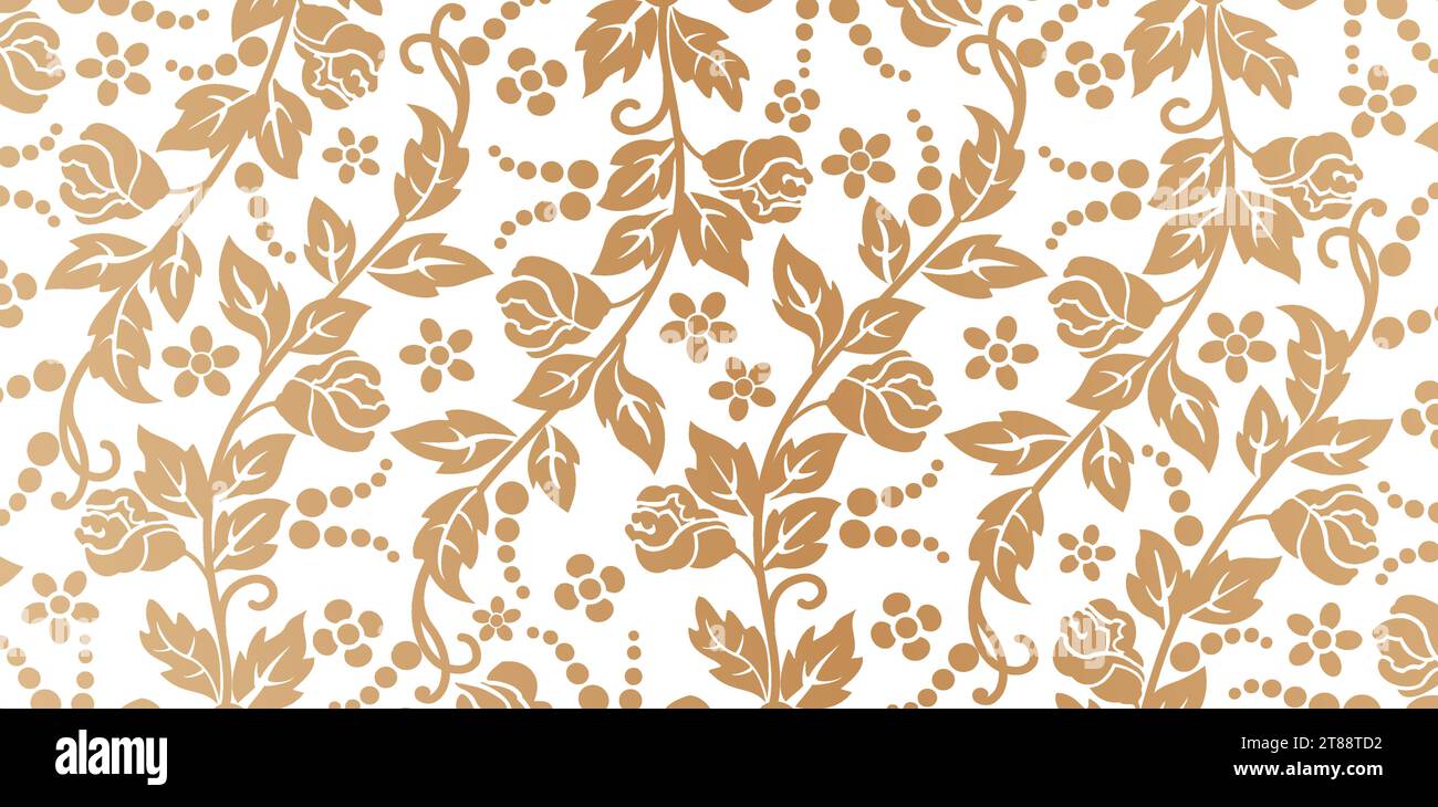 Seamless floral pattern with flowers leaves branch retro style with isolated white backgrounds for screen printing, paper craft printable Stock Vector