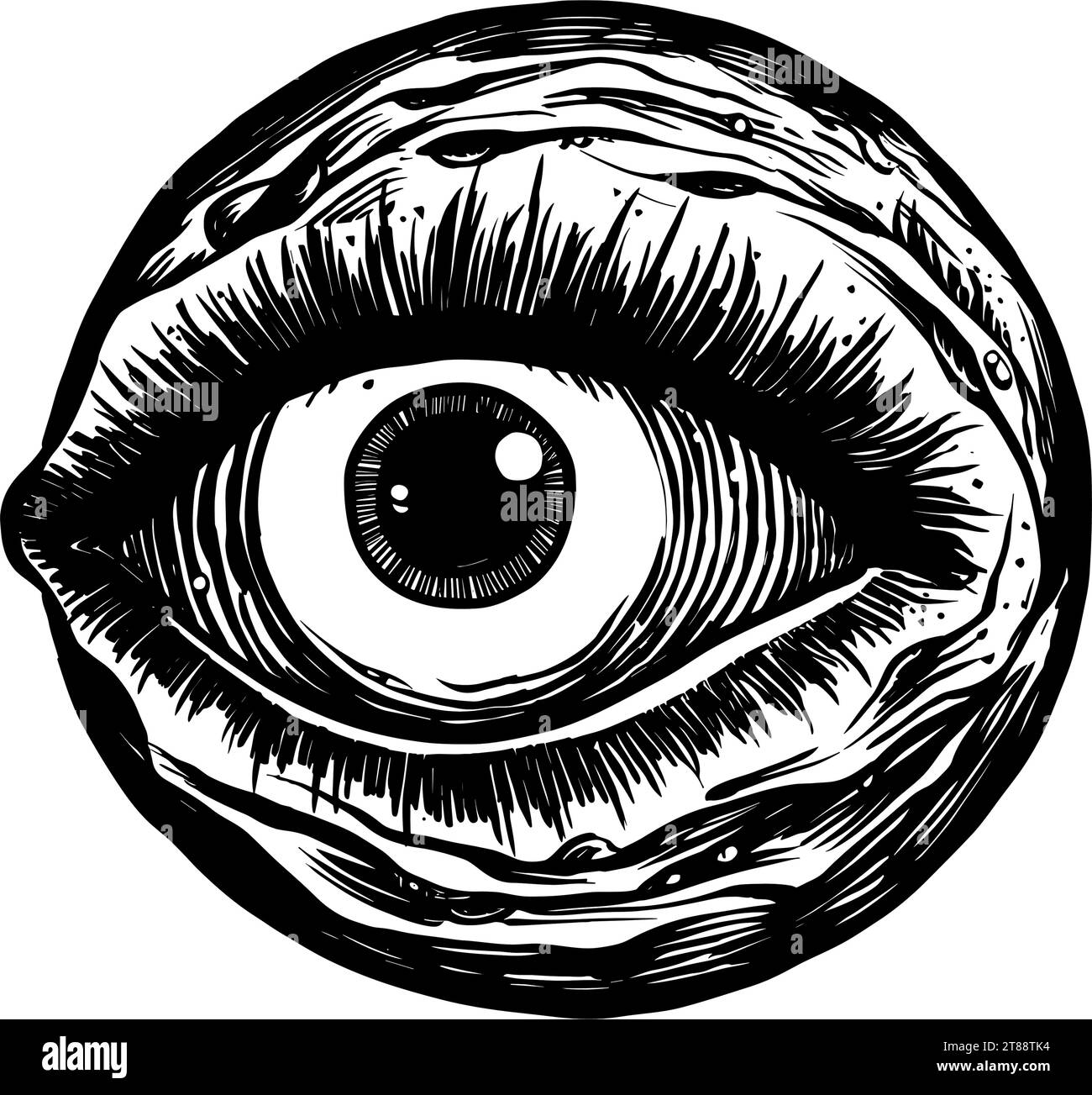 A Black And White Drawing Of An Eye Pen and ink illustration of an