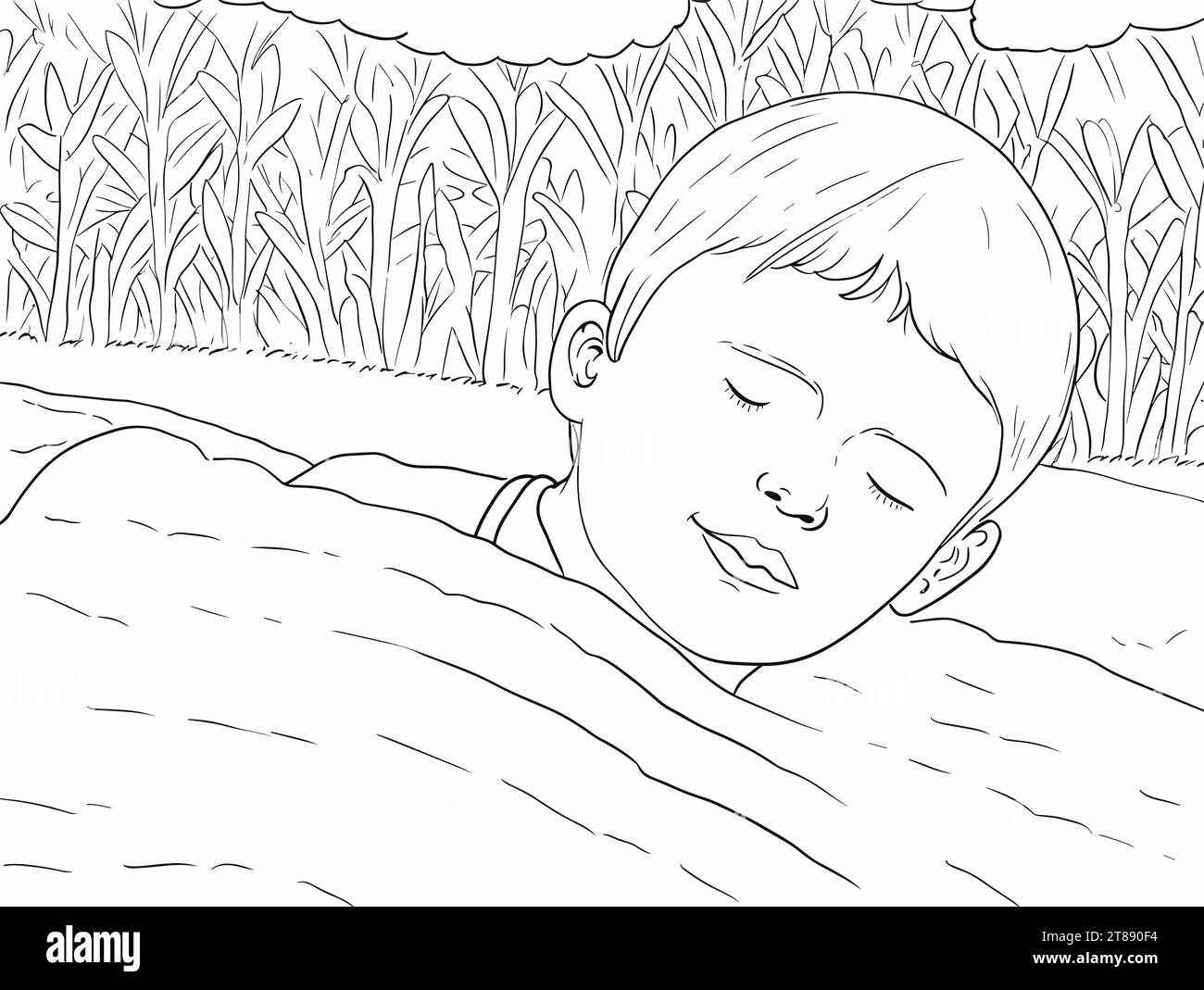 A Drawing Of A Child Sleeping Young happy boy dreaming about Stock