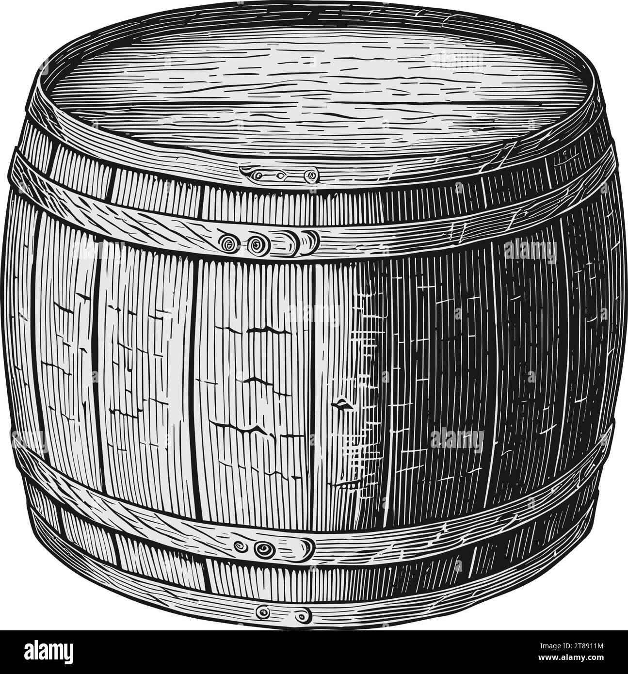 A Black And White Drawing Of A Barrel woodcut of a beer barrel Stock