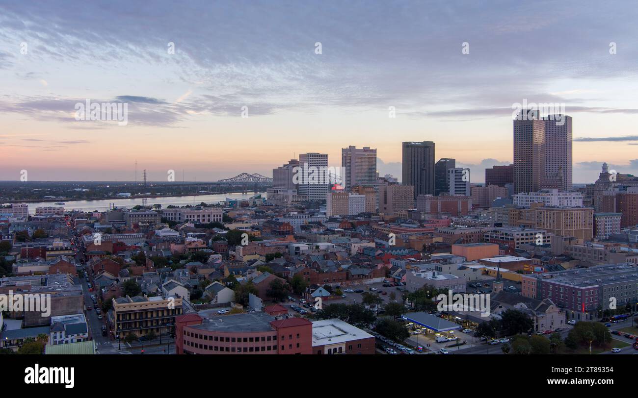 Aerial view of downtown New Orleans, Louisiana and the Mississippi