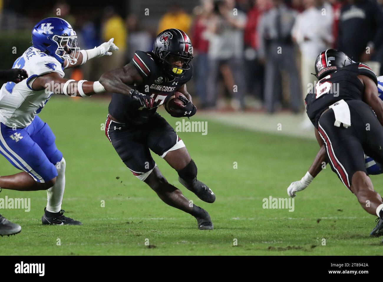 South Carolina Wide Receiver Xavier Legette (17) Cuts Back Through An 