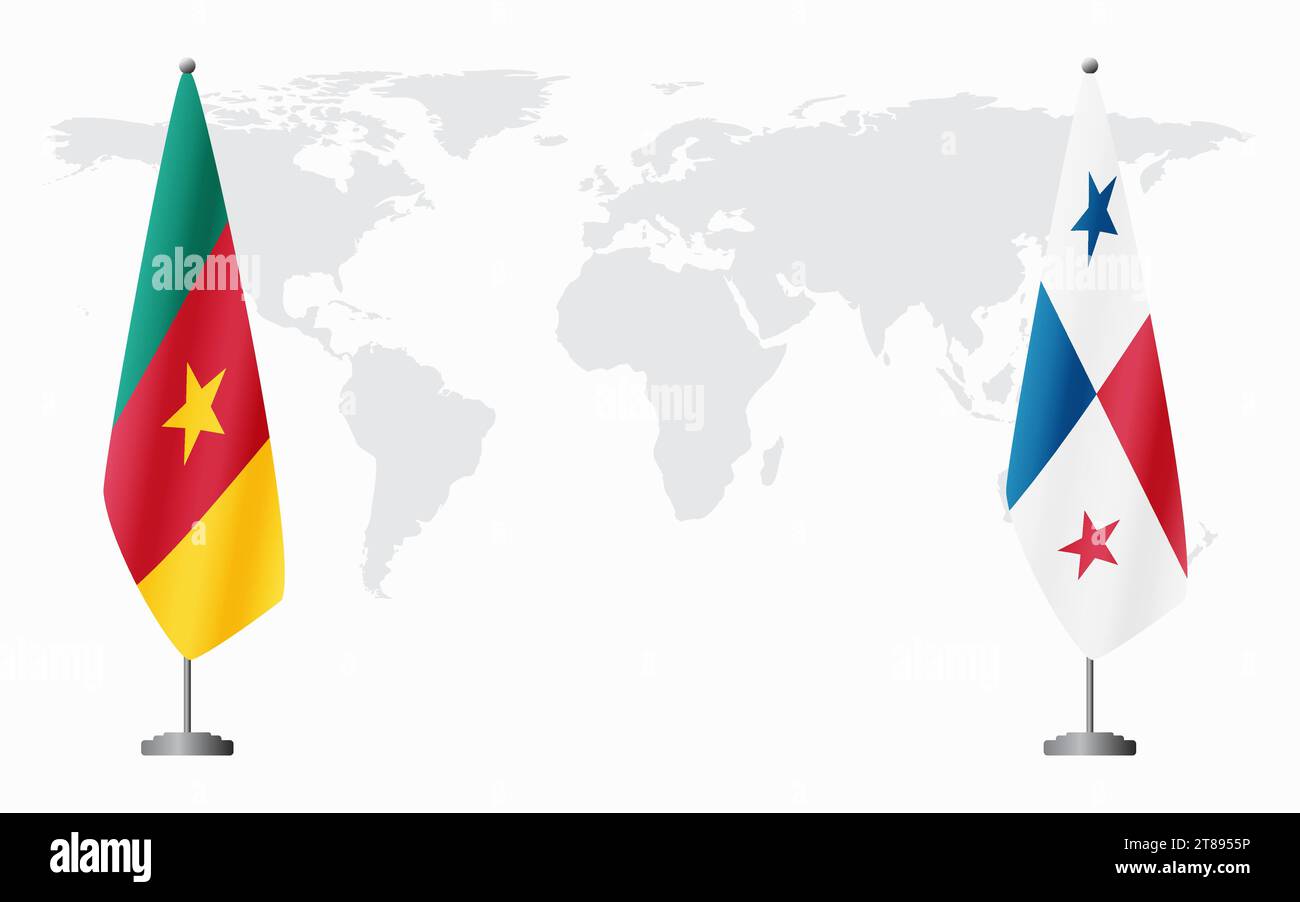 Cameroon and Panama flags for official meeting against background of world map. Stock Vector
