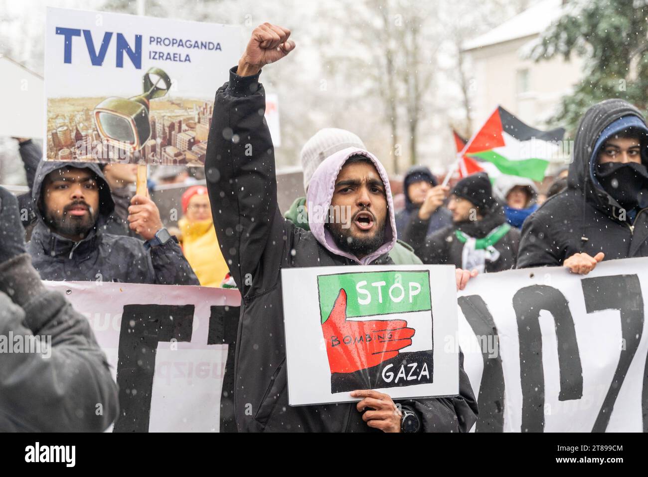 A demonstrator shouts slogans during a solidarity rally with Palestine ...