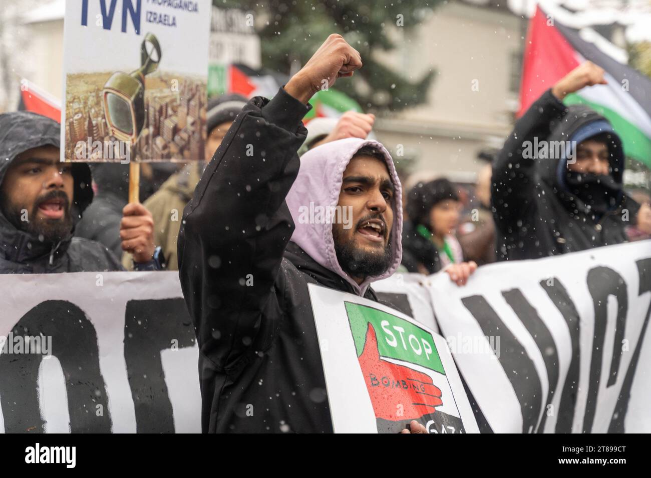 A demonstrator shouts slogans during a solidarity rally with Palestine ...