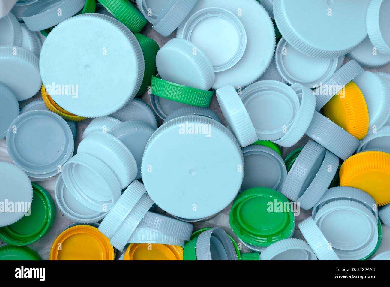 multicolor plastic lids for recycling. close up. Stock Photo