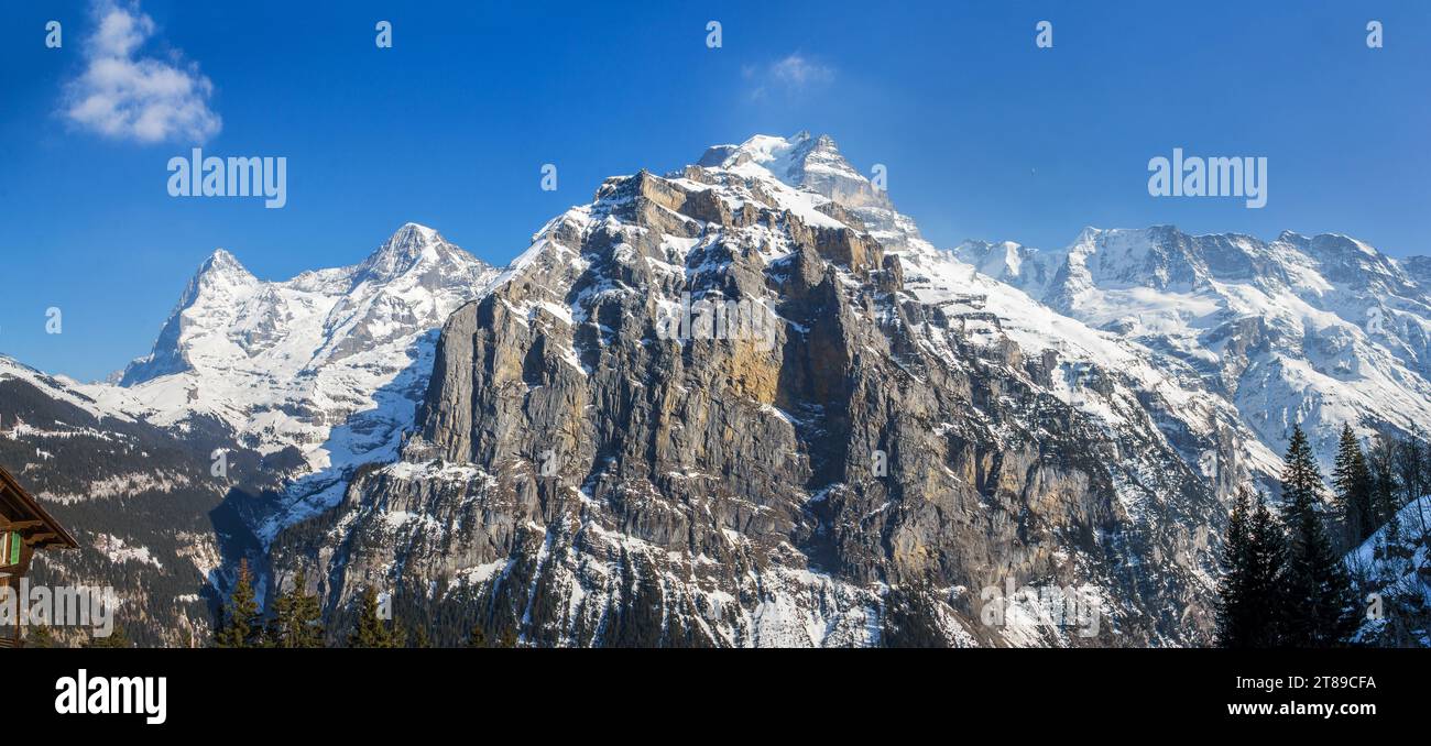 The most famous three Swiss Alps mountain peaks Eiger, Moench and ...