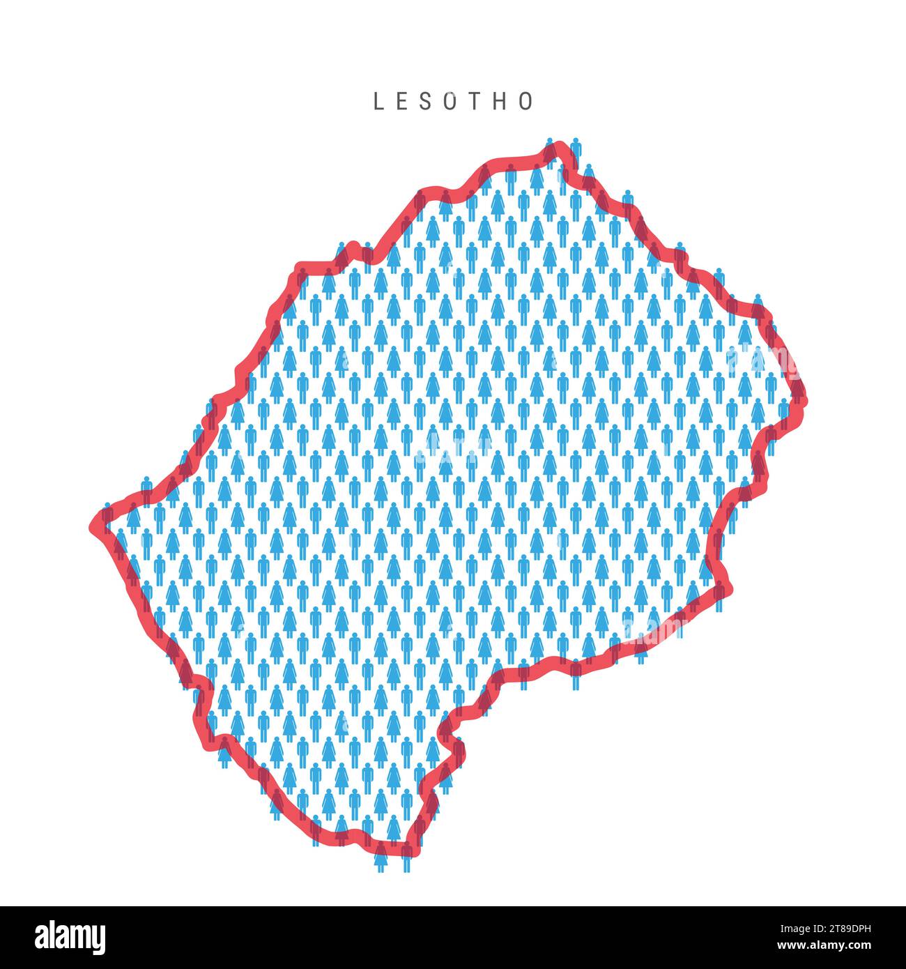 Lesotho population map. Stick figures Lesotho people map with bold red translucent country border. Pattern of men and women icons. Isolated vector ill Stock Vector