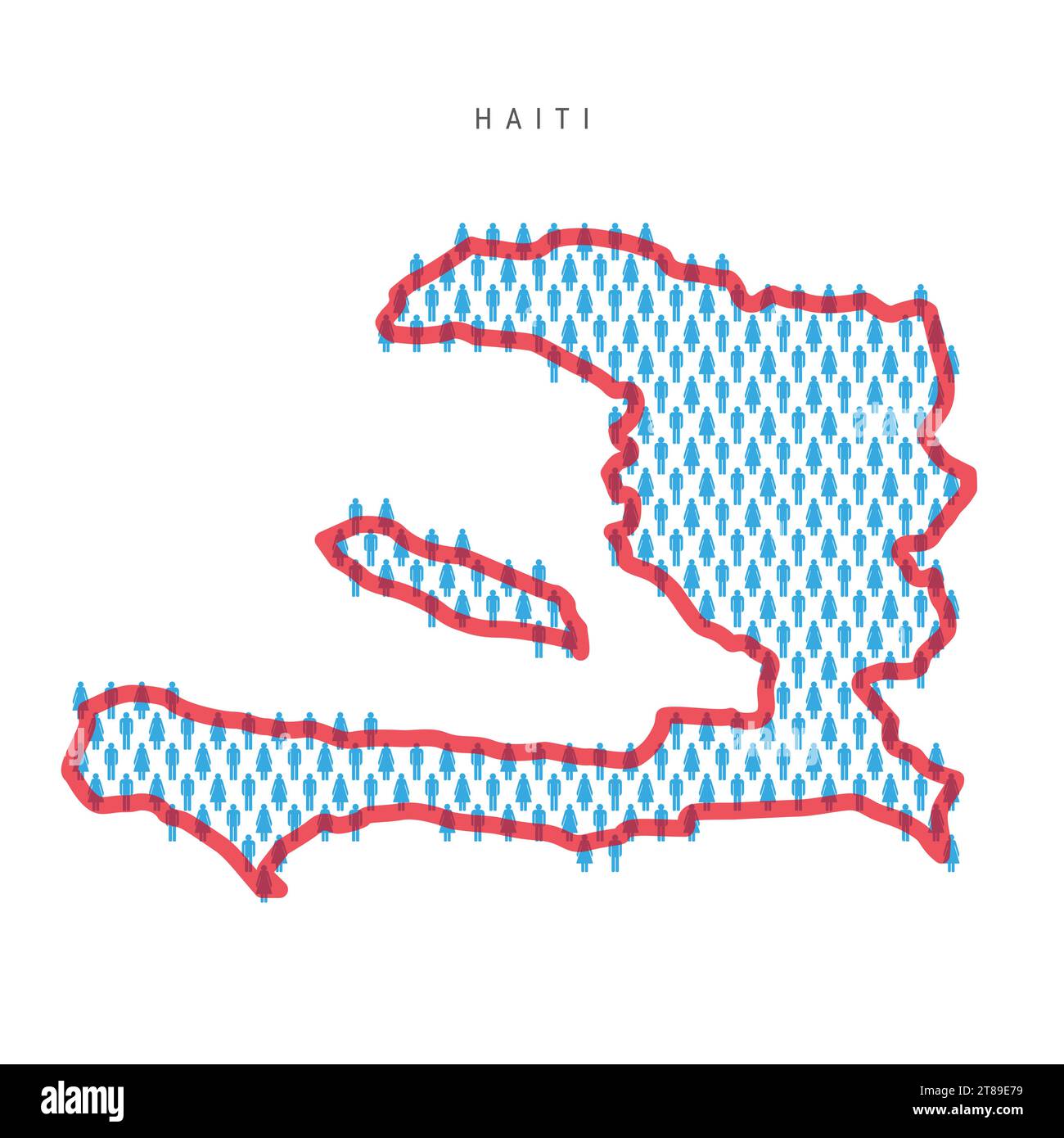 Haiti population map. Stick figures Haitian people map with bold red translucent country border. Pattern of men and women icons. Isolated vector illus Stock Vector