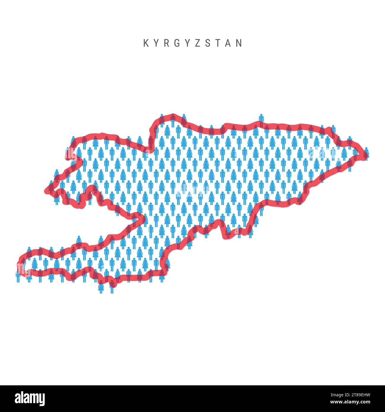 Kyrgyzstan population map. Stick figures Kyrgyz people map with bold red translucent country border. Pattern of men and women icons. Isolated vector i Stock Vector
