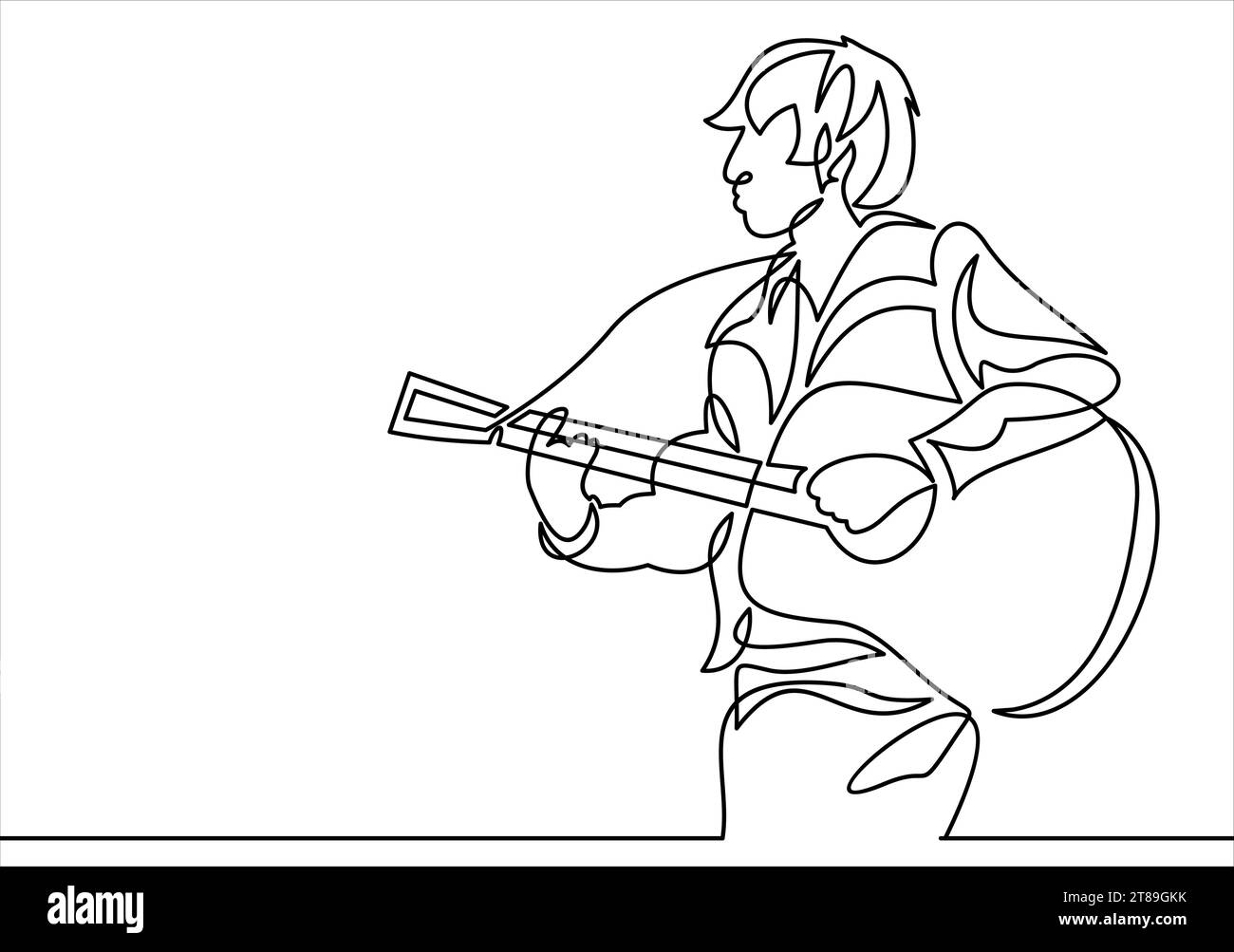 continuous line drawing of a man playing guitar musician vector