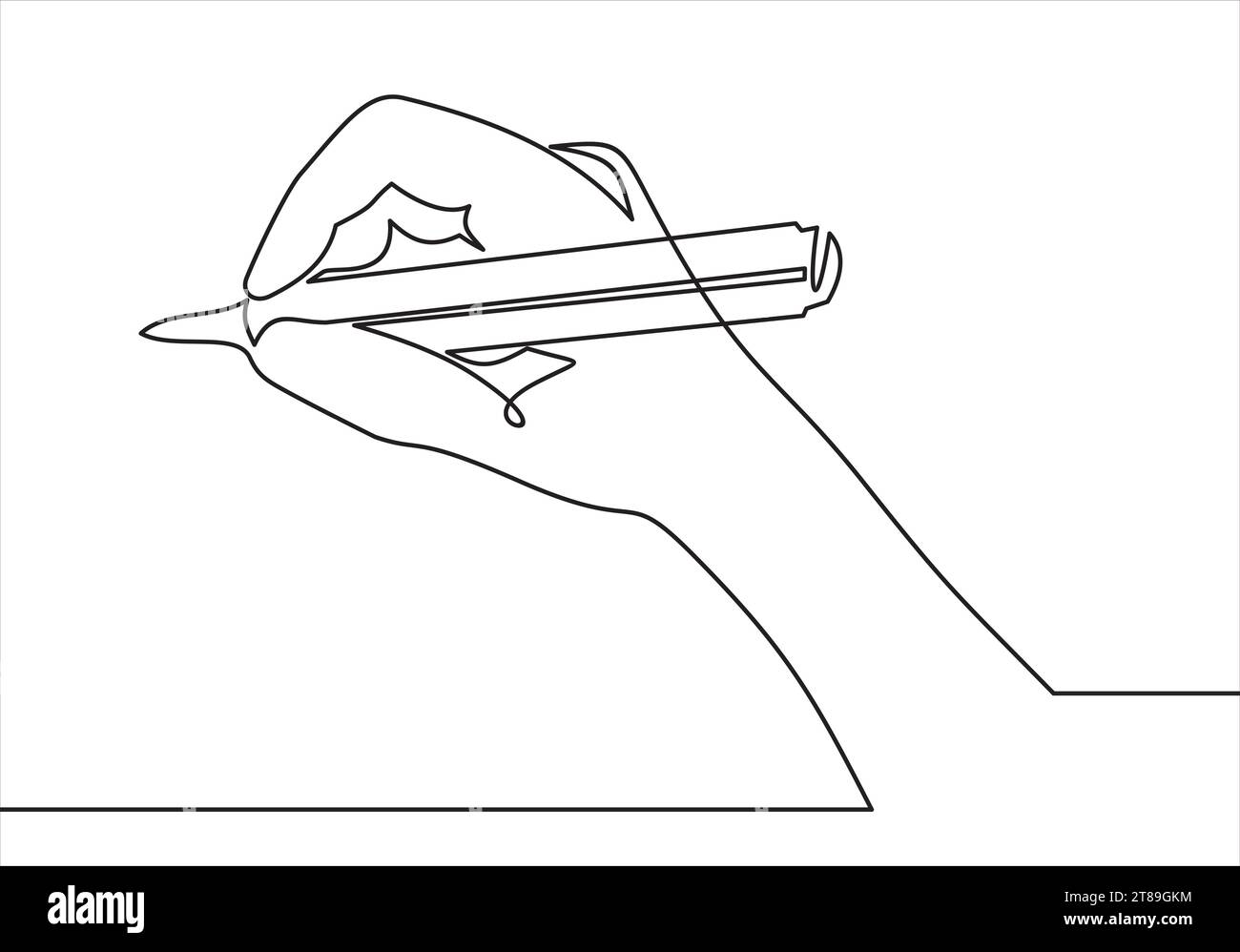 line drawing of hand holding a pen- continuous line drawing Stock Vector