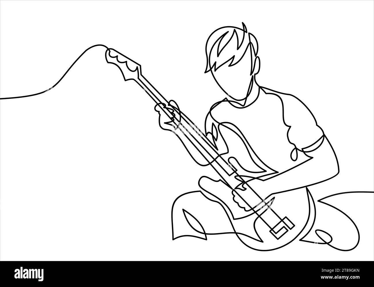 continuous line drawing of a man playing guitar musician vector
