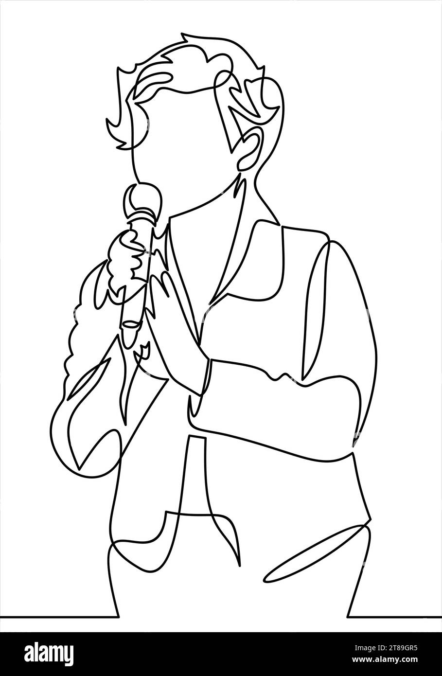 Business conference, business meeting.Woman at rostrum in front of audience. Public speaker giving a talk at conference hall- continuous line drawing Stock Vector
