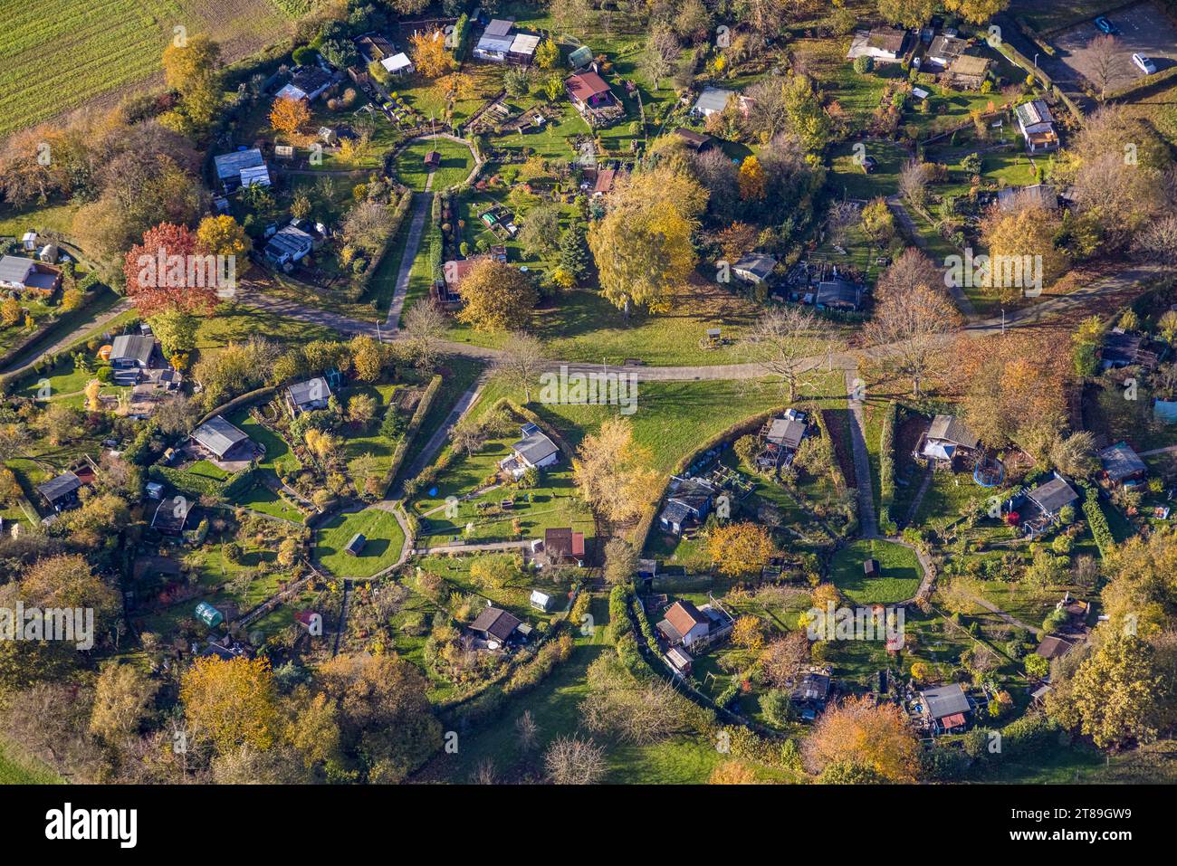 Aerial view, allotment garden association Am Heuweg e.V., arbours and