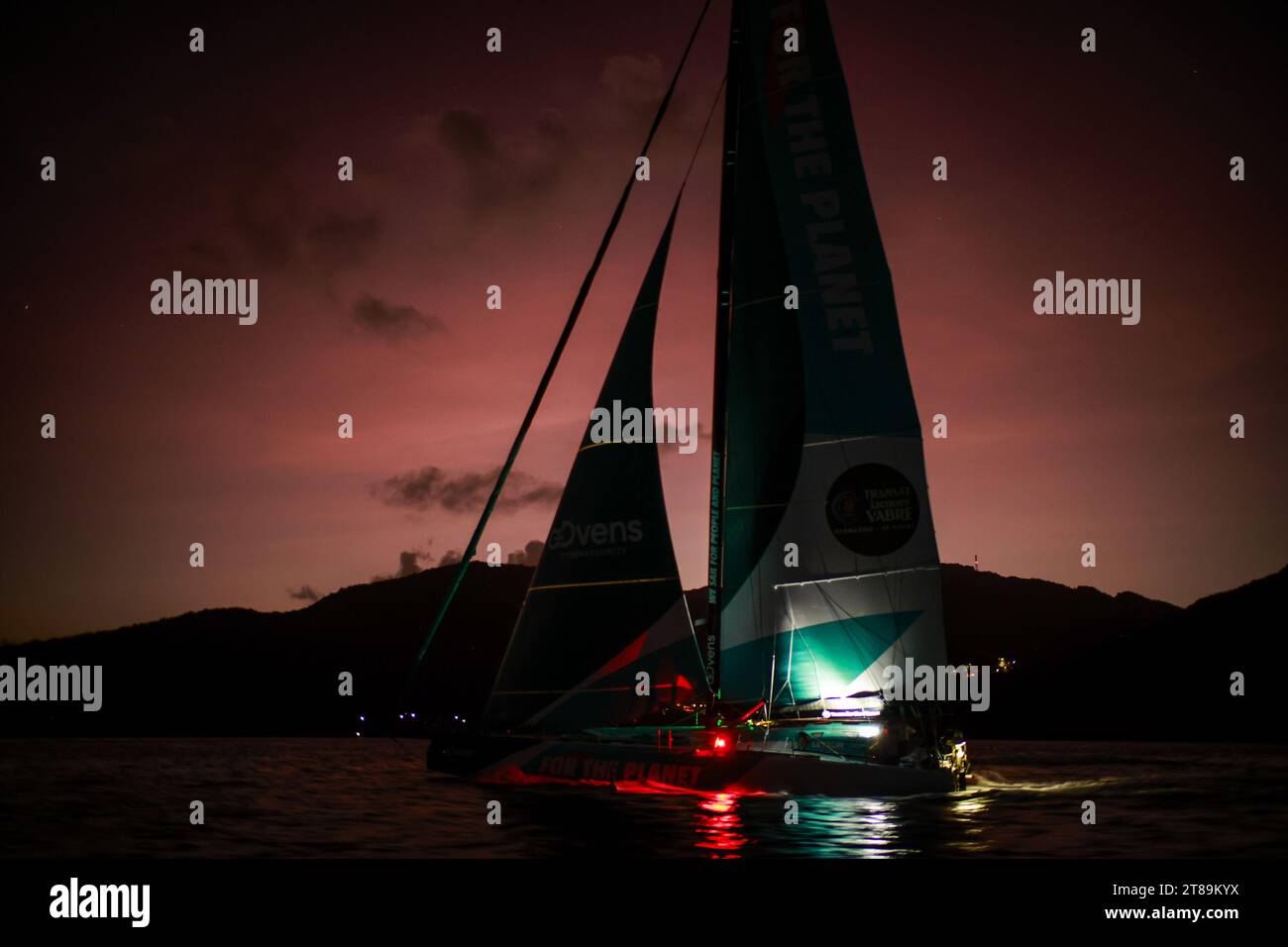 Sam Goodchild (gbr) and Antoine Koch (fra), For the Planet, first in Imoca during the arrival of the 16th edition of the Transat Jacques Vabre, yachting race at Fort de France, Martinique, on November 19th, 2023 Stock Photo